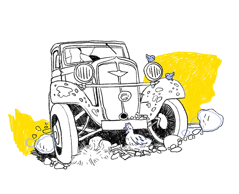 Eine Illustration eines alten Autowracks.