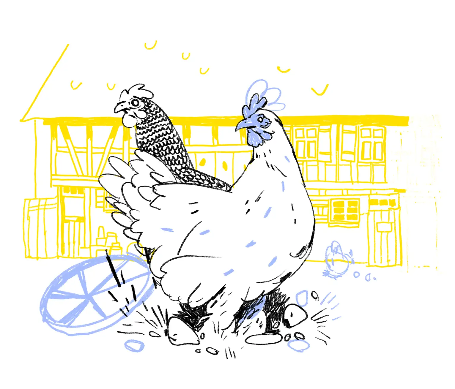 Illustration von zwei Hühnern.