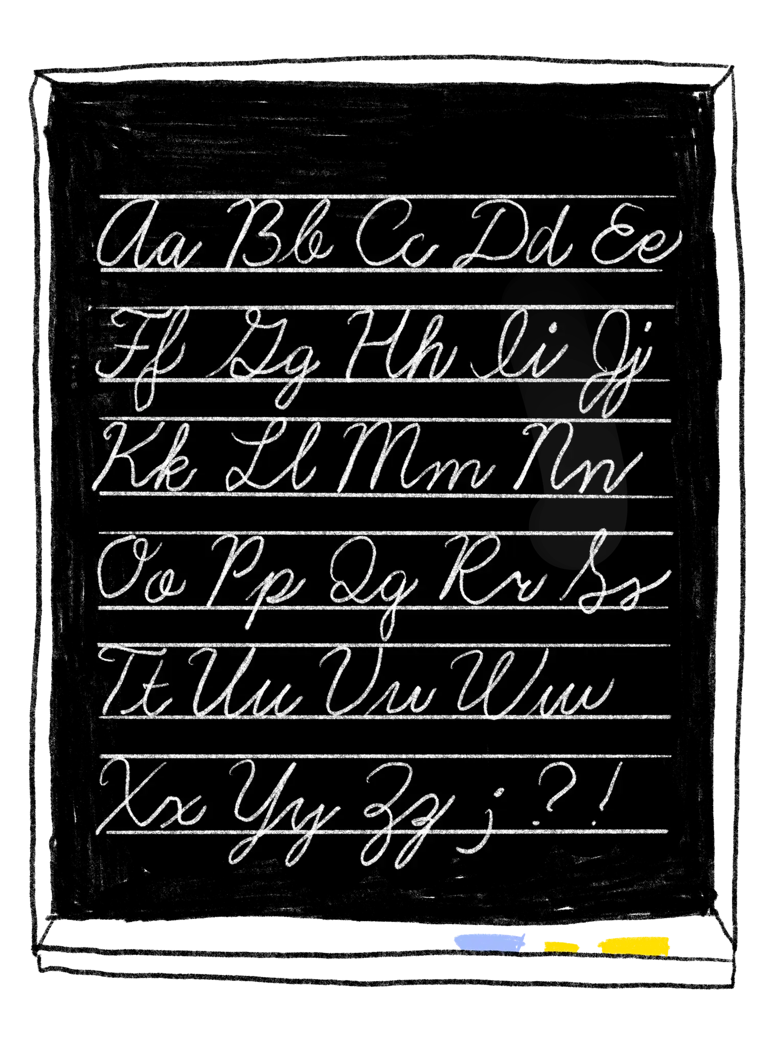 Alte Schultafel mit alphabetischen Schreibübungen in Schreibschrift.